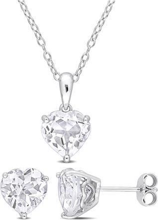 Delmar Heart Cut White Topaz Stud Earrings & Pendant Necklace Set at Nordstrom Rack