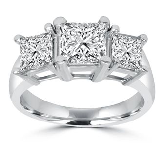 Pompeii3 2ct 3 Stone Princess Cut Real Diamond Engagement Ring 14K White Gold Size Selectable