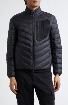 Moncler Mackinac Diagonal Quilted Down Moto Jacket in Black at Nordstrom, Size 3