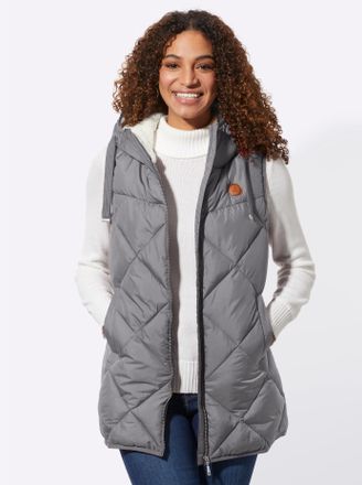 Casual Looks Longweste CASUAL LOOKS, Damen, Gr. 38, grau, 100% Polyester, Kapuzenfutter:100% Polyester, Wattierung:100% Polyester, unifarben, Westen Longweste