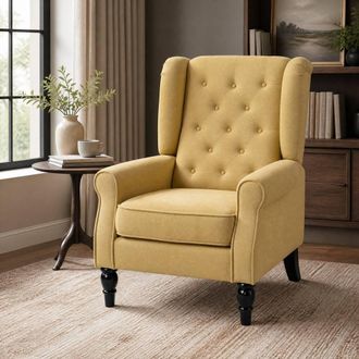 STILVORA Wingback Chair with Pocket Springs in Yellow