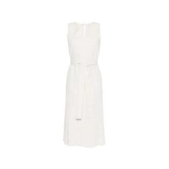 Calvin Klein Midi Dresses, female, White, Size: XS V-neck Belted A-line Midi Dress