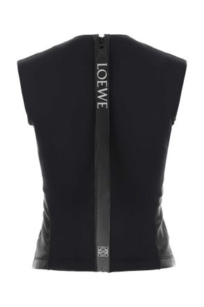 Loewe Womens Black Leather And Fabric Top Maglie