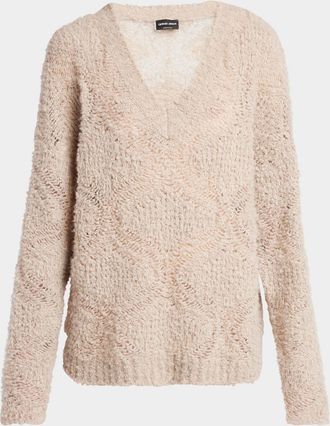 Giorgio Armani V-Neck Wool Cashmere Open-Knit Sweater