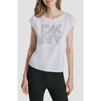 DKNY Grommet Logo T-Shirt in White at Nordstrom, Size X-Small