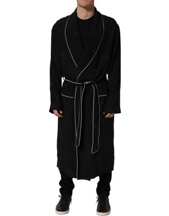 Dolce & Gabbana Black 100% Silk Robe Men Wrap Coat Mens Jacket