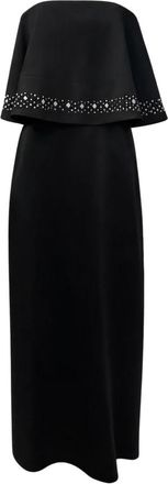 Simona Corsellini Lange Satijnen Slip Dress met Strass Details - Dames - Avondkleed - Zwart - XS - Satijn - Kleedjes