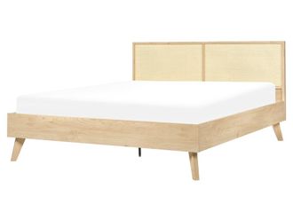 Beliani Cama matrimonial de rat&aacute;n madera clara 160x200