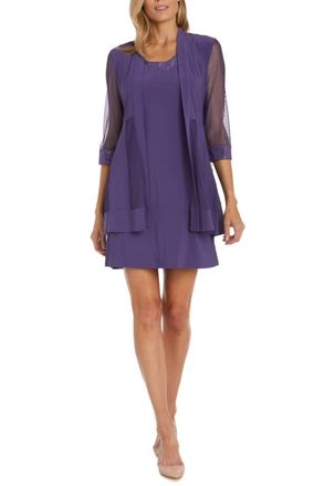 R & M Richards Sparkle Mesh Knee-Length Jacket & Dress Set In Lavender