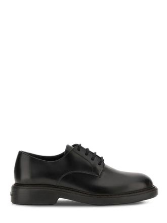 Hogan Black Calfskin Derby Flat Shoes with Classic Lace-Up Design