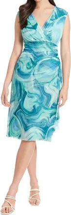 London Times Louella Marble Mesh Print Dress In Aqua/sage