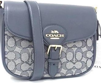 Coach Gray Navy Canvas Leather Handbag Shoulder Bag Tote Bag (Pre-Owned)