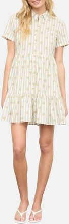 Blu Pepper Floral Stripe Short Sleeve Cotton Shirtdress in Light Olive at Nordstrom Rack, Size Medium