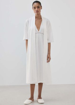 Mango Vestaglia cotone pizzo bianco - Donna - S - MANGO