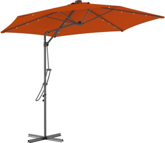 OUTSUNNY 3(m) Cantilever Garden Parasol Umbrella W/ Solar LED Orange | TJ Hughes