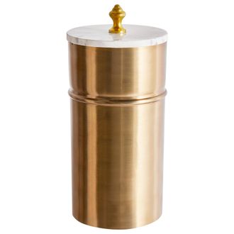 Beliani Recipiente Decorativo Dorado De Metal Con Tapa Blanca Redondo Glamour Almay