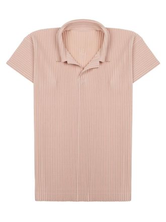 Homme Pliss&eacute; Issey Miyake Pleated Pink Polo Shirt with Relaxed Fit and Classic Collar