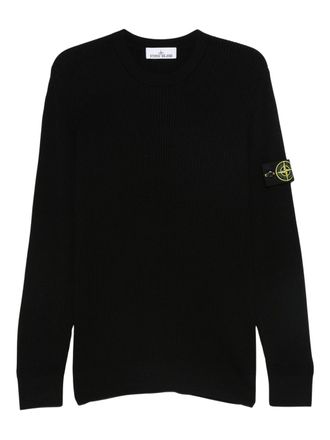 Stone Island Ribbed Virgin Wool Sweater with Iconic Compass Badge