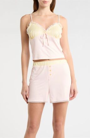 French Connection Eyelet Trim Short Pajamas in Lemon Pink at Nordstrom, Size X-Large