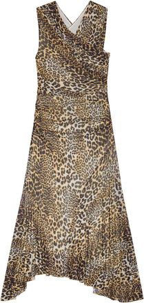 Ganni Ganni Womens Leopard Marl Mesh Long Ruched Crossover Dress