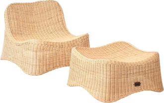 Beliani Sill&oacute;n de jard&iacute;n con otomana Rat&aacute;n Natural