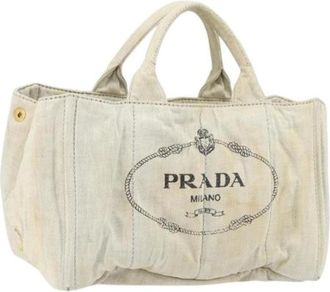 Prada Pre-owned Tote Bags, female, Gray, Size: ONE SIZE Pre-owned Canvas Tote Bag
