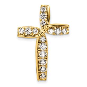 Diamond2Deal 14k Yellow Gold Lab Grown Diamond Cross Chain Slide Pendant (1ct, VS, G-H)