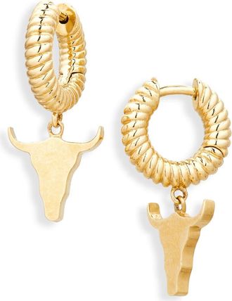 Established Steer Charm Huggie Hoop Earrings in Yg-Cowboy at Nordstrom