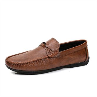 Generic Mens Shoe Loafers for Men PU Stitching Details Round Toe Woven Grain Flexible Flat Heel Lightweight Casual Walking Slip-ons(Brown,8.5 UK)