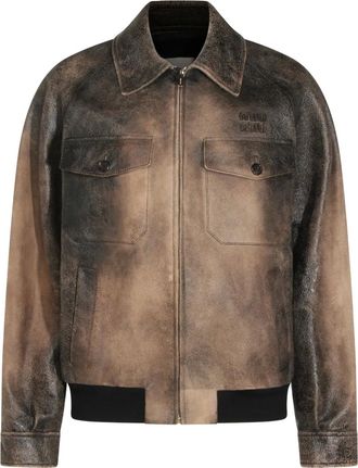 Miu Miu suede leather jacket - women - Lambskin/Viscose/Virgin Wool/Polyamide/Elastane - 38 - Brown