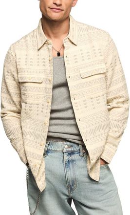 Lucky Brand Humboldt Quilted Geo Jacquard Button-Up Overshirt in Cream Multi at Nordstrom, Size Xx-Large