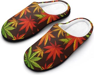 Generic Colorful Weeds Cotton Womens Slip-on Slippers Winter Warm House Shoes with Rubber Sole for Home Office Hotel