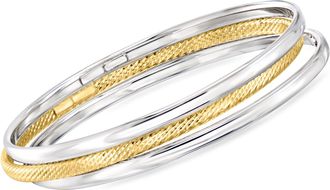 Ross-Simons Italian Sterling Silver and 18kt Gold Over Sterling Jewelry Set: 3 Bangle Bracelets