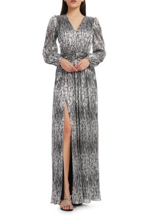 Dress The Population Cia Metallic Long Sleeve Dress in Black-Silver at Nordstrom, Size Medium