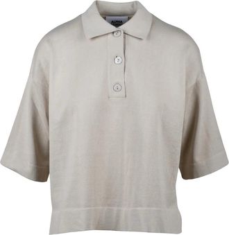 Alpha Studio Beige Cotton Knit Polo Shirt