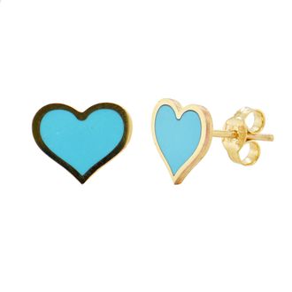 Italian Gold, Inc 14K Yellow Gold Heart Stud Earrings-Turquoise
