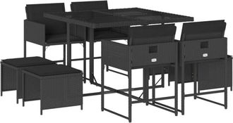 vidaXL Set de comedor de jardín 9 pzas y cojines ratán sintético negro Vidaxl