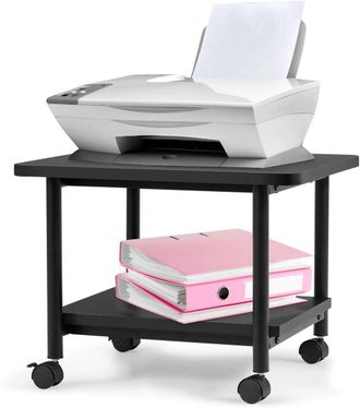 Costway Costway - Mesa Auxiliar Con Rueda Giratoria 360 Estante De 2 Niveles Almacenamiento Carro De Fotocopiadoras (negro)