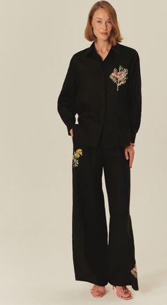 Exquise High Waist Wide Leg Linen Trousers in Black at Nordstrom, Size X-Large