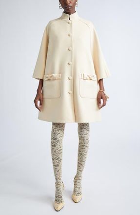 Valentino Garavani Bow Trim Wool & Cashmere Coat in Nude at Nordstrom, Size 6 Us