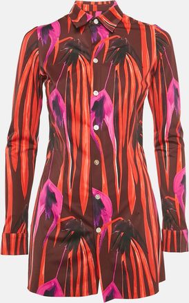 Louisa Ballou Red/purple Printed Jersey Button Down Dress