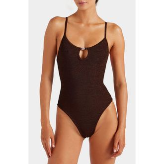 Hunza G Mia Beaded One-Piece Swimsuit in Metallic Chocolate at Nordstrom