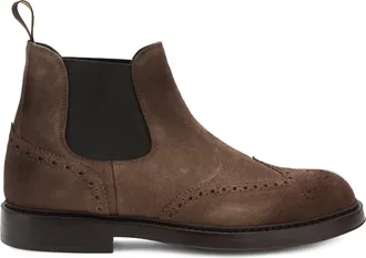 Doucal's Calfskin Brogue Chelsea Boot - Brown