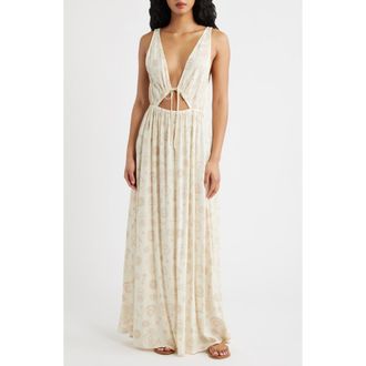 Rip Curl Catalina Island Plunge Cutout Maxi Dress in Natural at Nordstrom, Size Xx-Small