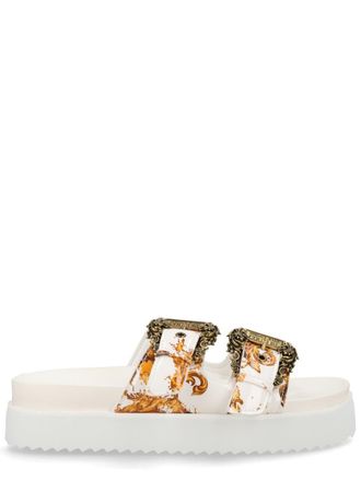Versace Jeans Couture Arizona White Baroque Print Sandals