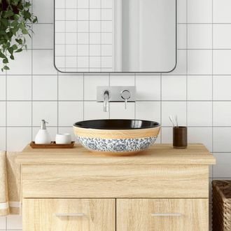 Berkfield Home Countertop Basin Multicolour Round OE&para;41x14 cm Ceramic in Black | Size: 41x14 cm
