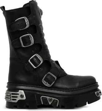 New Rock 60 mm M-391X-S1 laarzen met plateauzool en gespdetail - Zwart