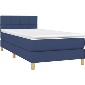 vidaXL Cama Box Spring Con Colch&oacute;n Y Led Tela Azul 90x190 Cm Vidaxl
