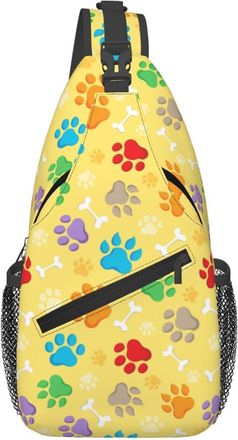 Generic Colorful Paws Bones Yellow Chest Bag With Zipper Cross Body Bag Anti Theft Crossbody Bags For Casual Women Shopping