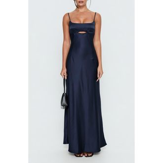 Princess Polly Powell Sleeveless Satin Gown in Navy at Nordstrom, Size 10
